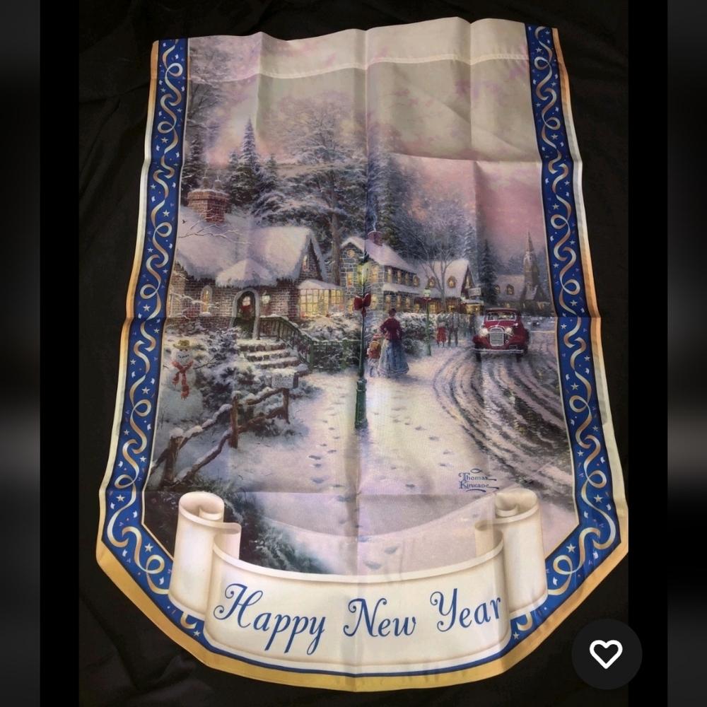 Thomas Kinkade Year of Glad Tidings Happy New Year Winter Scene  Flag with COA